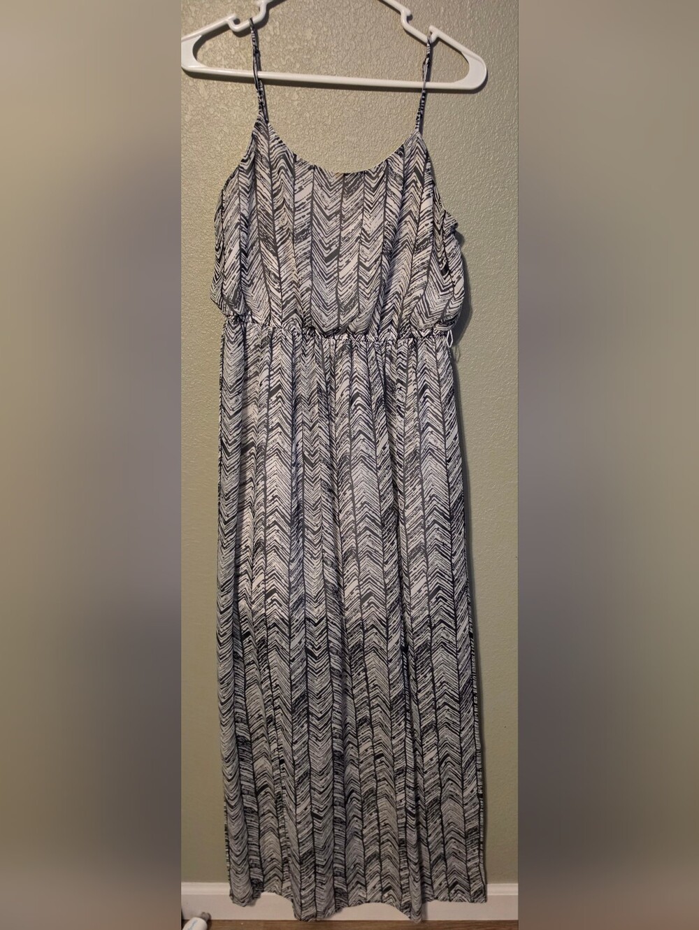 Black & White Chevron Maxi Dress with Spaghetti Straps
